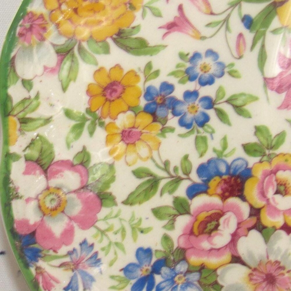 J Kent Mille Fleur Chintz Cake Plate Vintage English Chintz Made in England C111